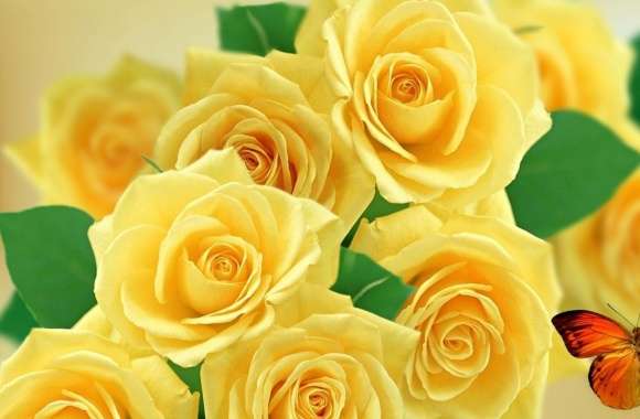 Yellow Roses and Butterflies wallpapers hd quality