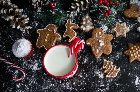 Christmas Gingerbread Cookies and Milk