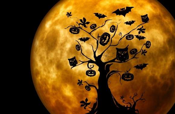 Halloween Owls and Bats Orange wallpapers hd quality