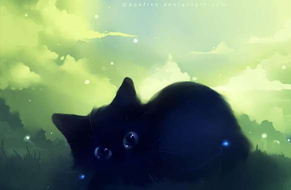 Dreamy Black Kitty Painting wallpapers hd quality