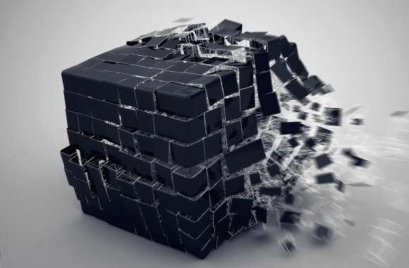 Black cube explosion 3d