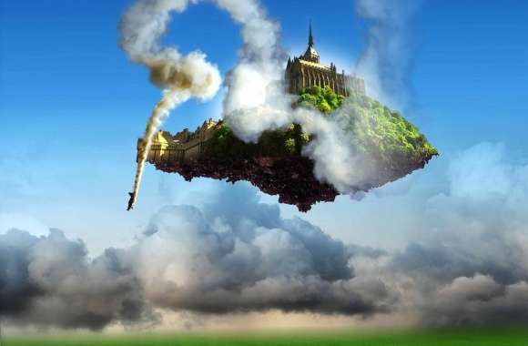 Flying island fantasy digital art