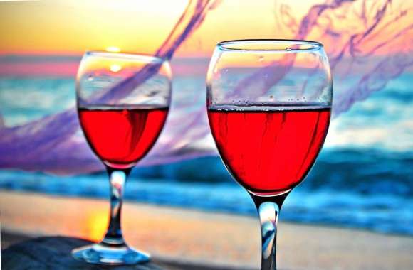 Rose wine in the glasses