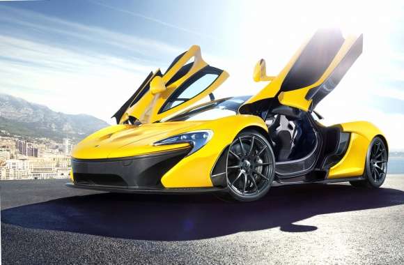 Yellow McLaren P1 with opened doors