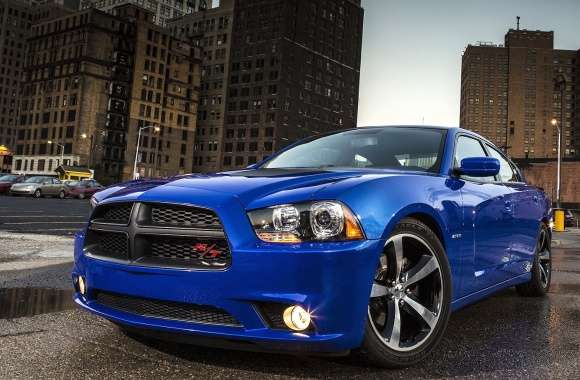 2013 Blue Dodge Charger in the city