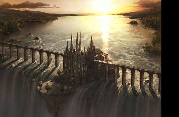 Above the waterfall castle fantasy wallpapers hd quality