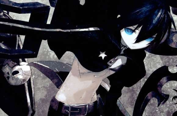 Black Rock Shooter with glowing blue eyes