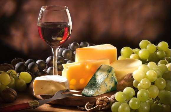 Cheese wine and grapes