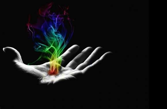Hand with fire colorfull digital