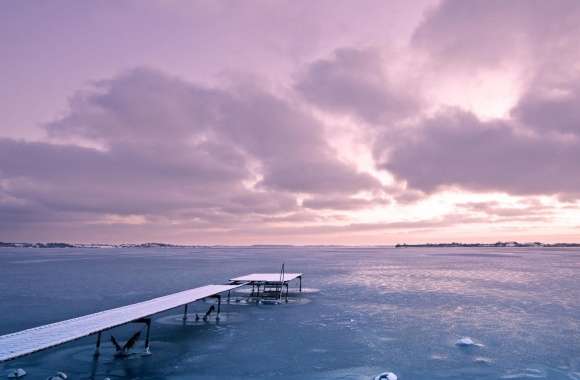 Icy Lake And Violet Sky