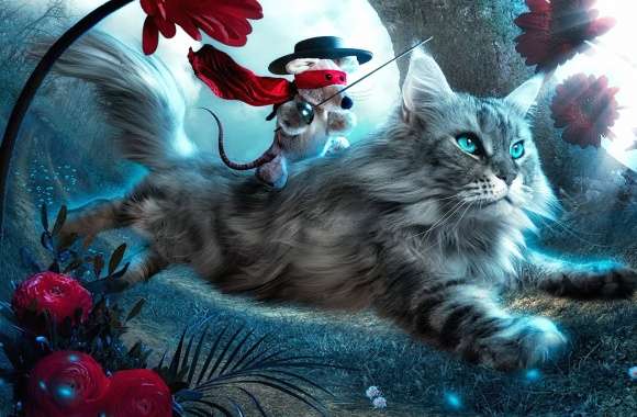 Mouse riding a cat fantasy wallpapers hd quality