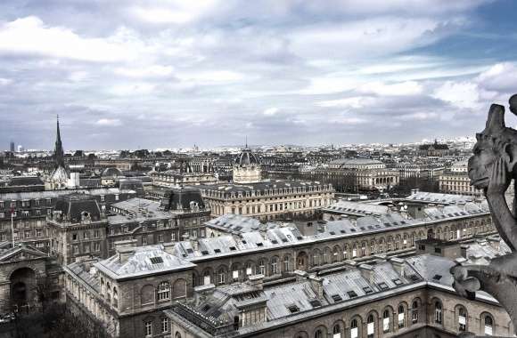 Paris landscape fron notre dame with gargoyl wallpapers hd quality