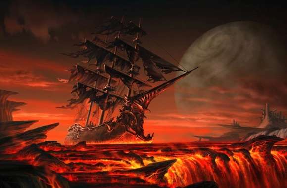 Ship in a river of lava wallpapers hd quality