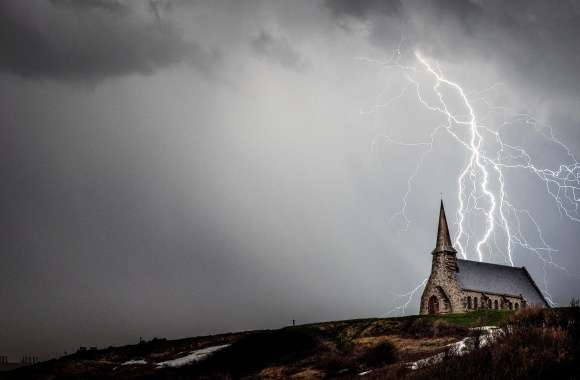 Church Night Storm Lightning