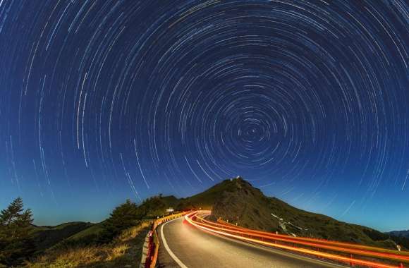 Star Trails, Mountain Road wallpapers hd quality