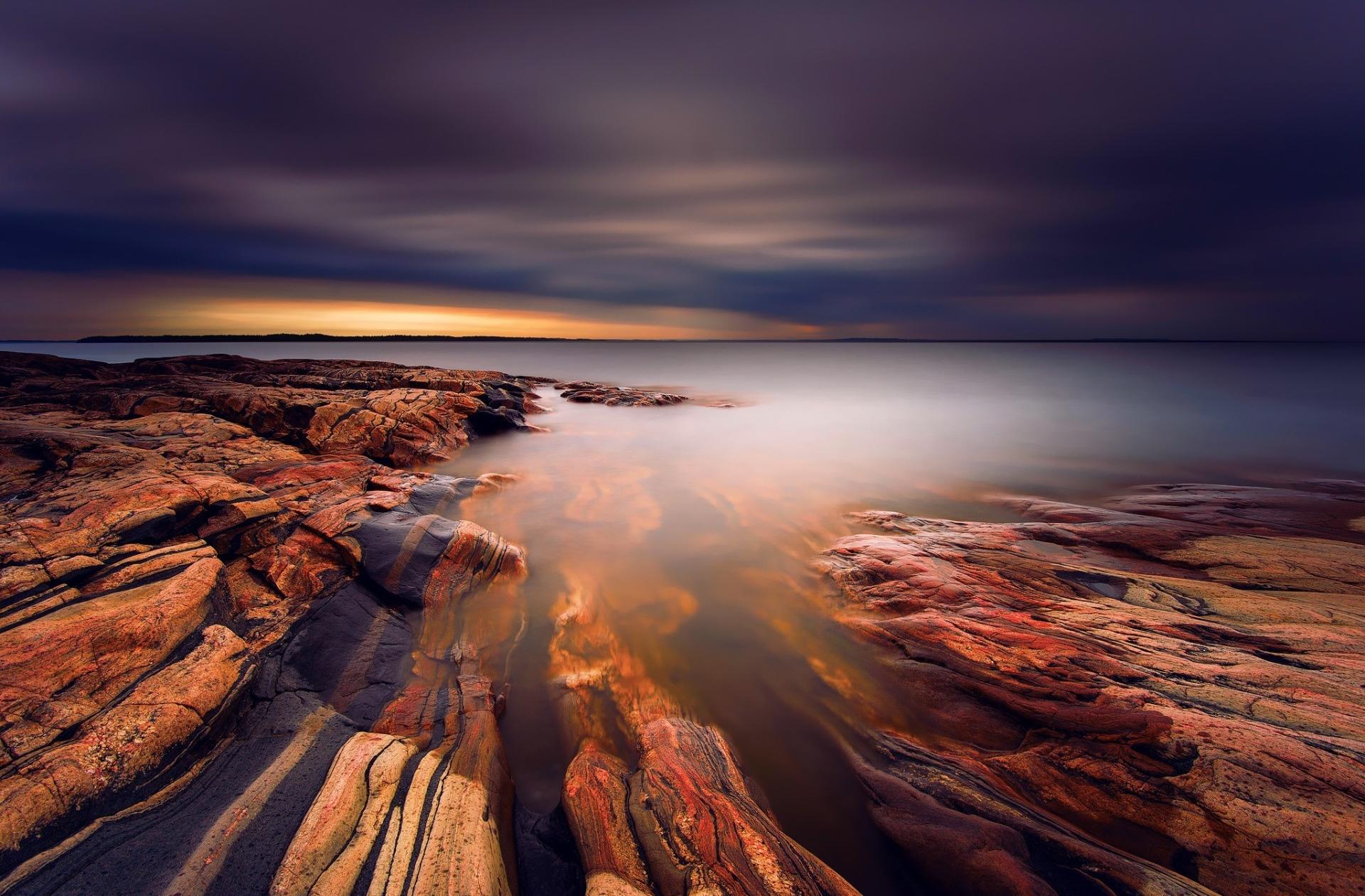природа берег камни море небо облака Швеция без смс