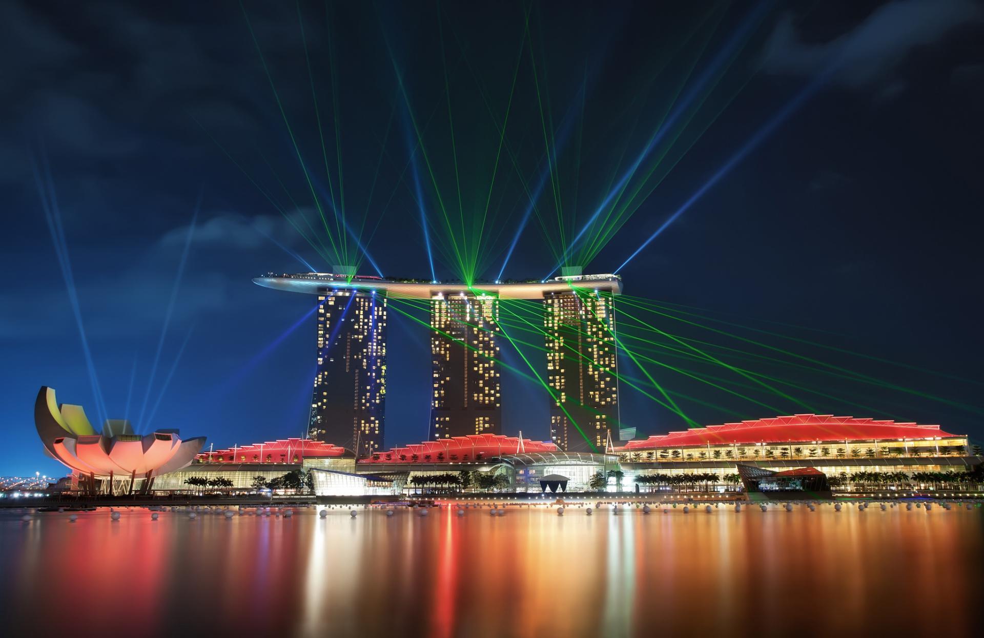 город огни залив вечер сингапур скачать