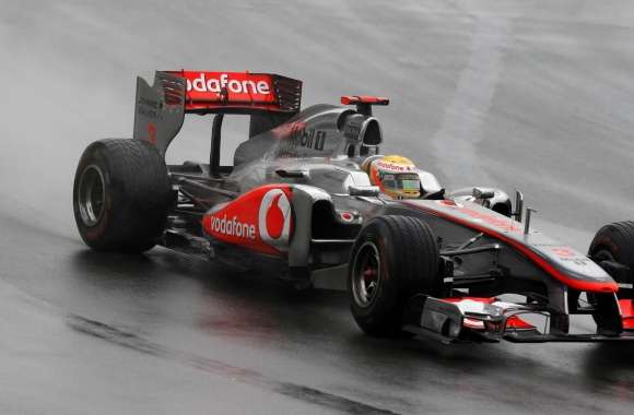 F1 Car On A Wet Track