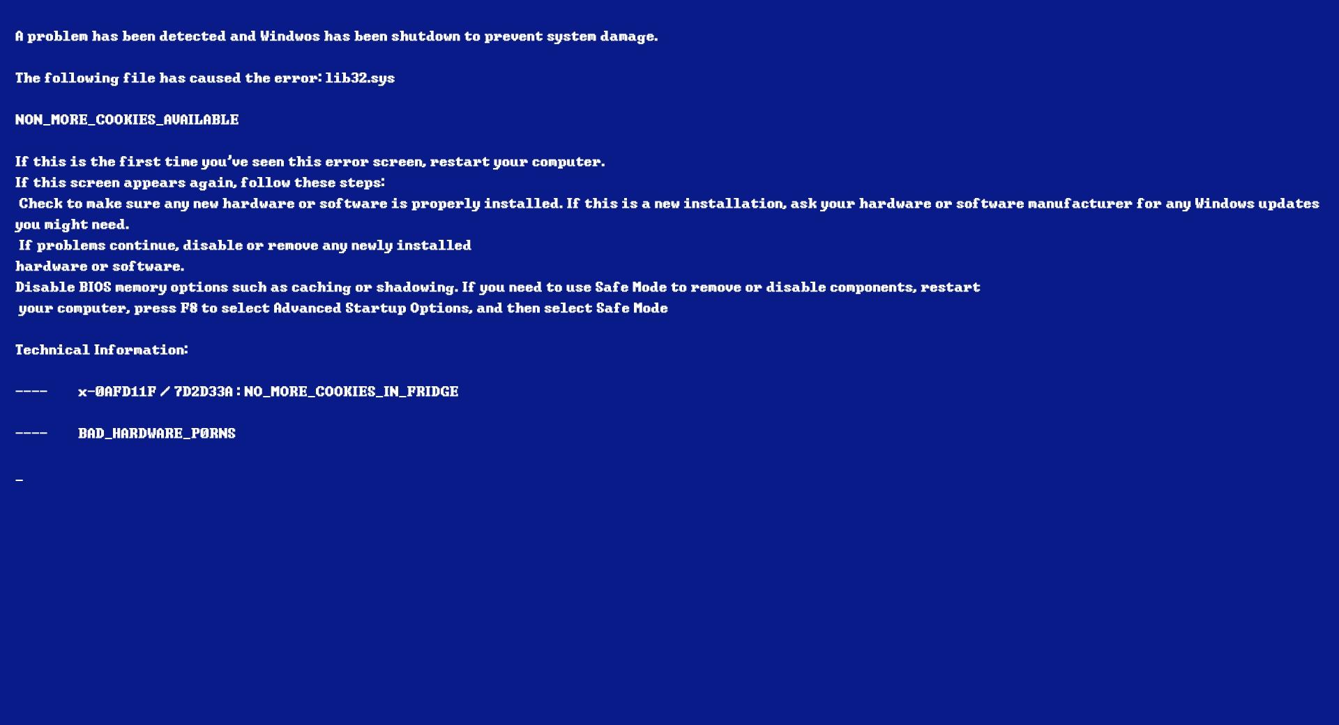 Bluescreen of Death at 1152 x 864 size wallpapers HD quality