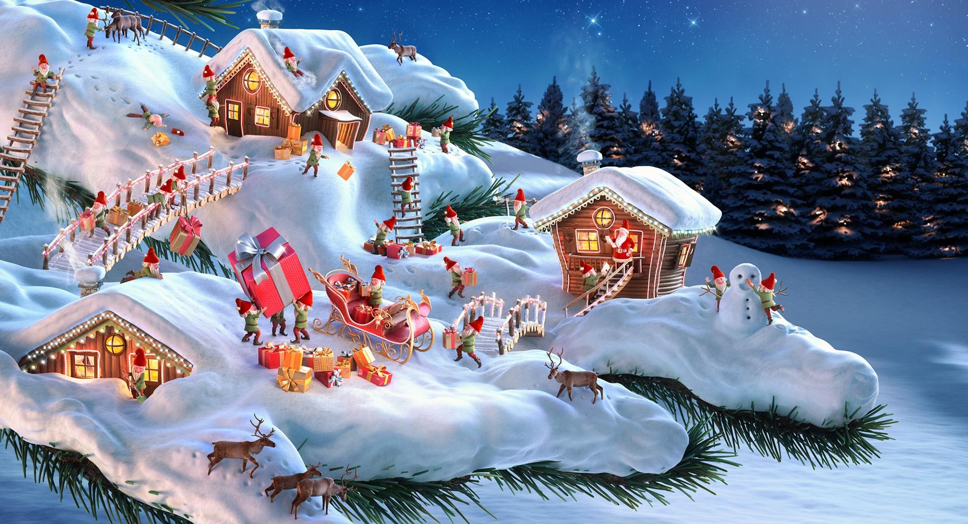 Santa and his Elves at 320 x 480 iPhone size wallpapers HD quality
