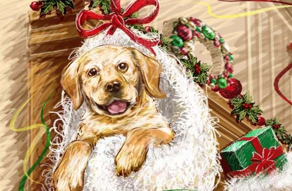 Puppy Present Christmas wallpapers hd quality