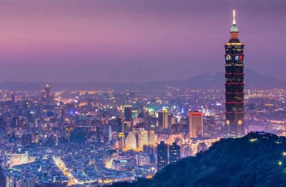 Taipei 101 At Night Panoramic View wallpapers hd quality