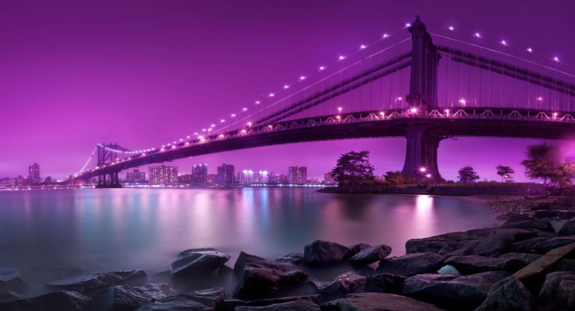 Bridge, Purple Light at 320 x 480 iPhone size wallpapers HD quality