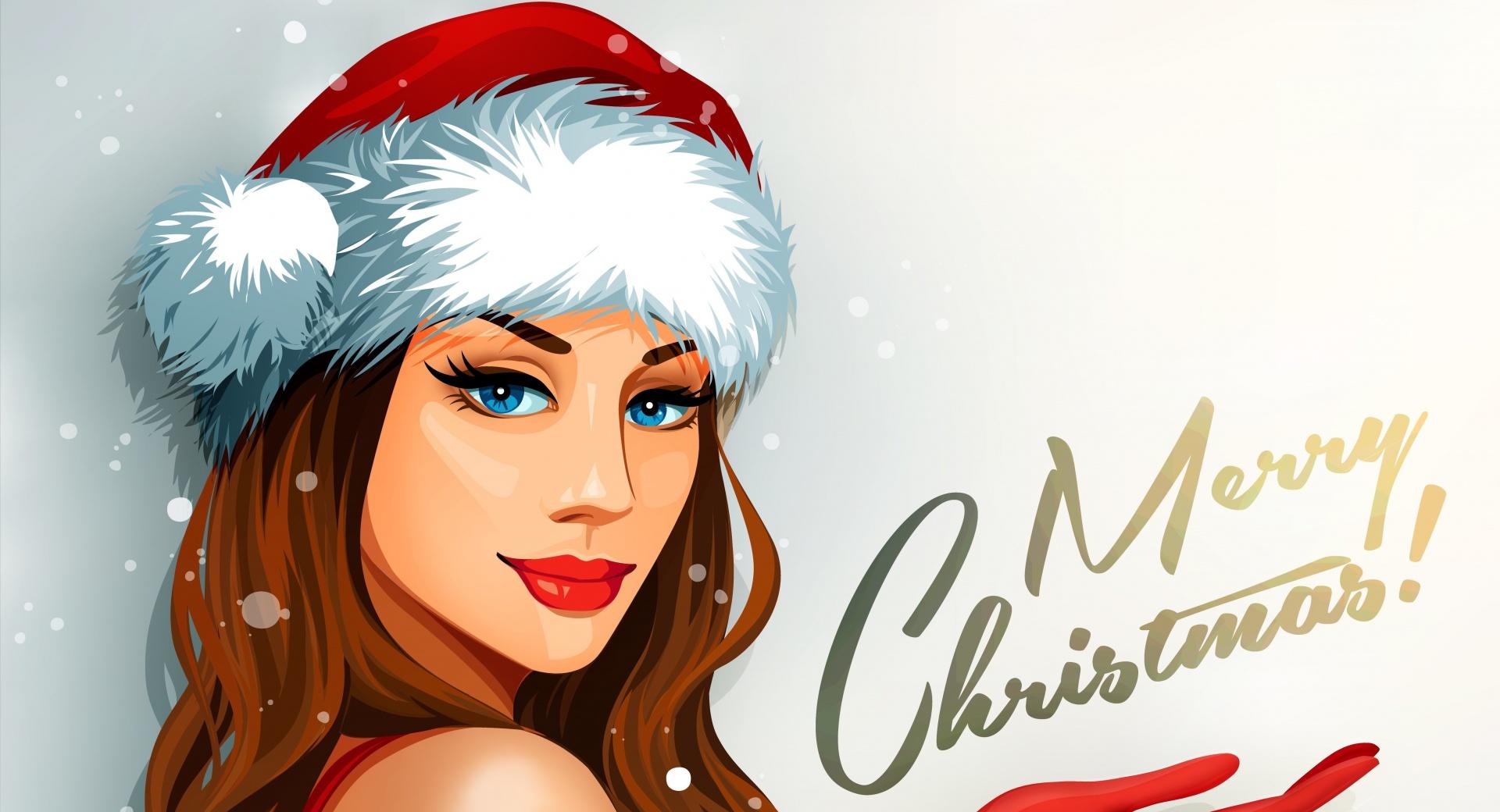 Christmas Santa Girl at 1024 x 1024 iPad size wallpapers HD quality
