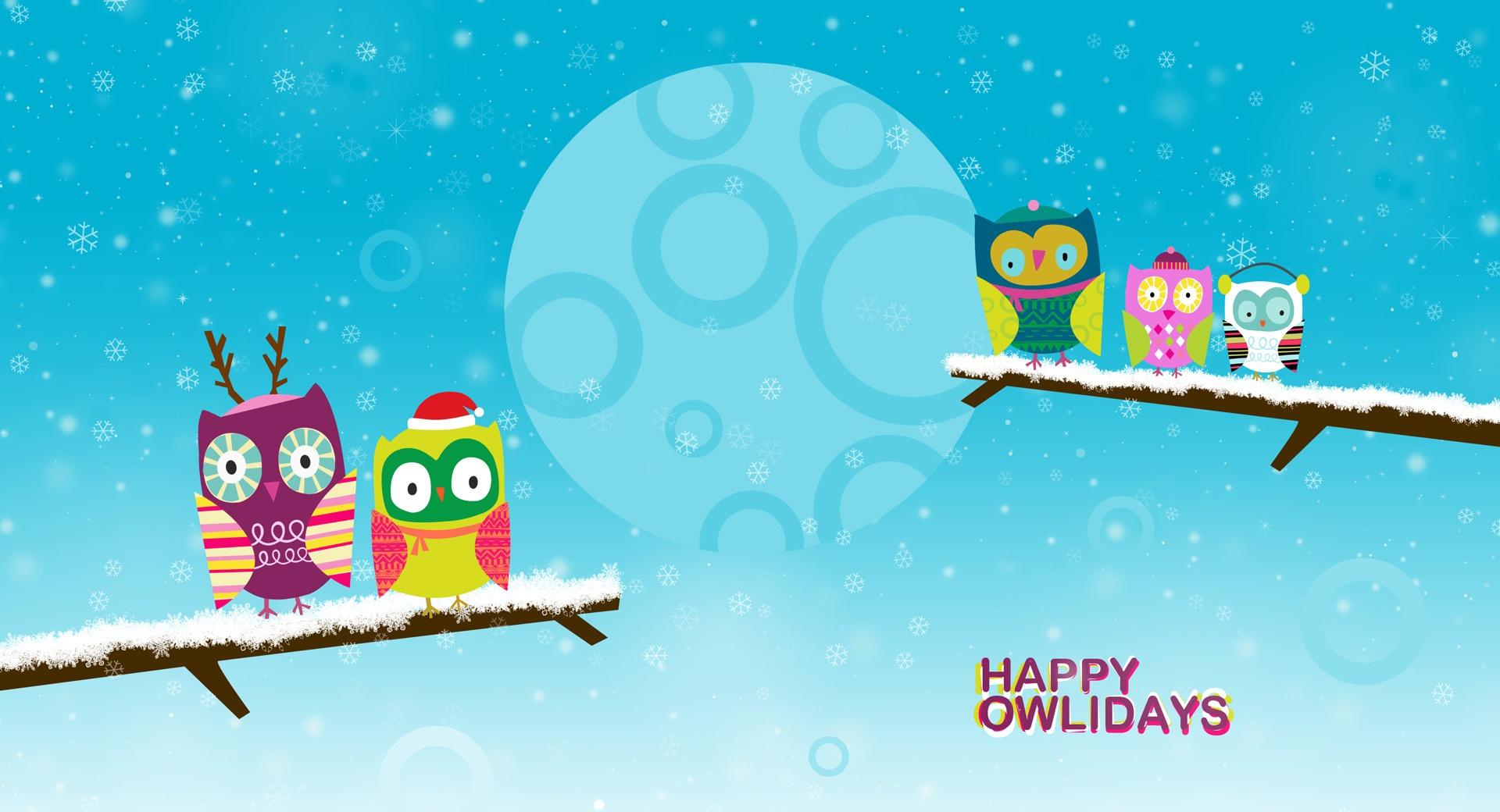 Happy Owlidays by PimpYourScreen at 1024 x 1024 iPad size wallpapers HD quality