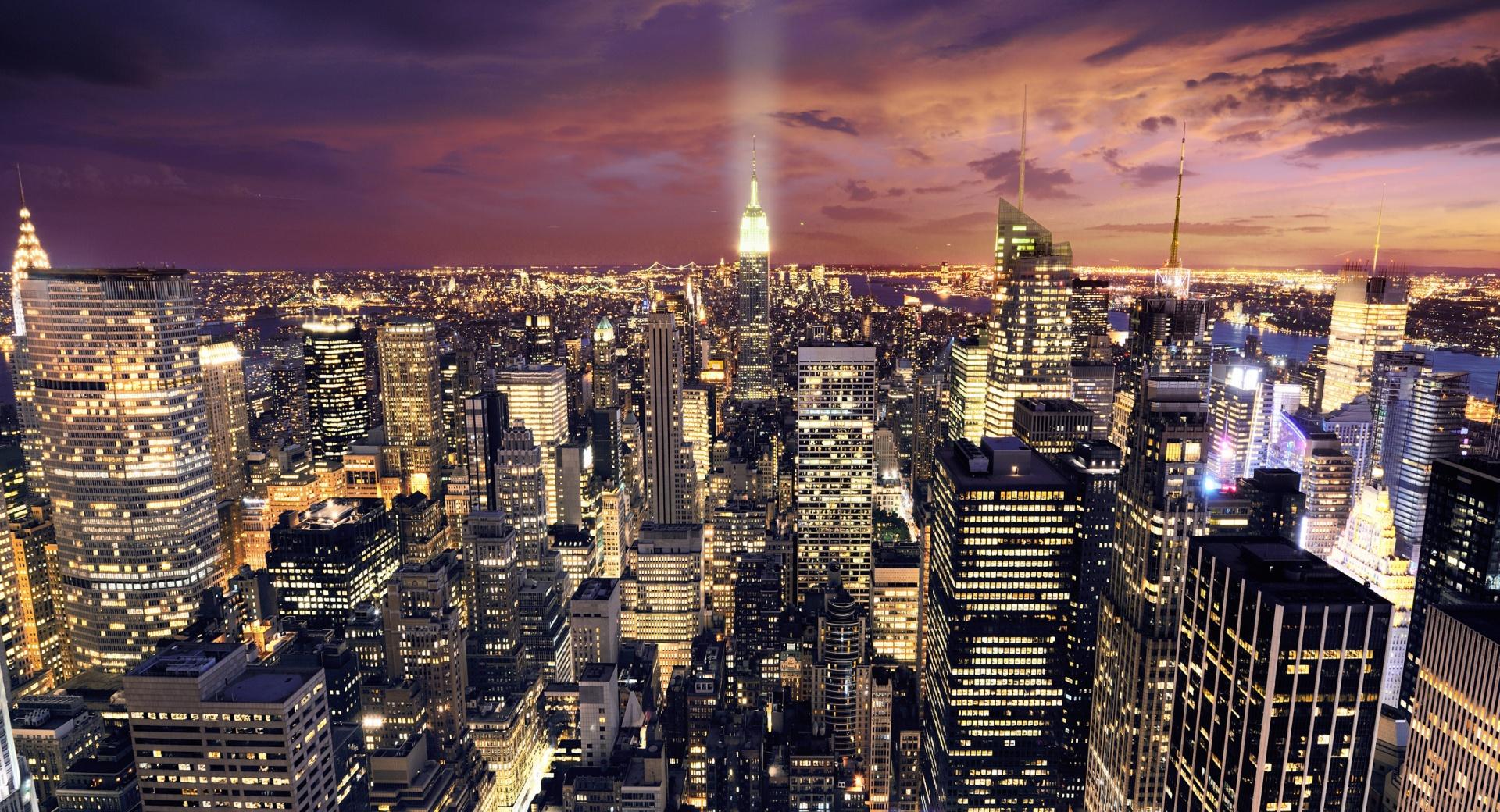 Manhattan Aerial View At Night at 750 x 1334 iPhone 6 size wallpapers HD quality