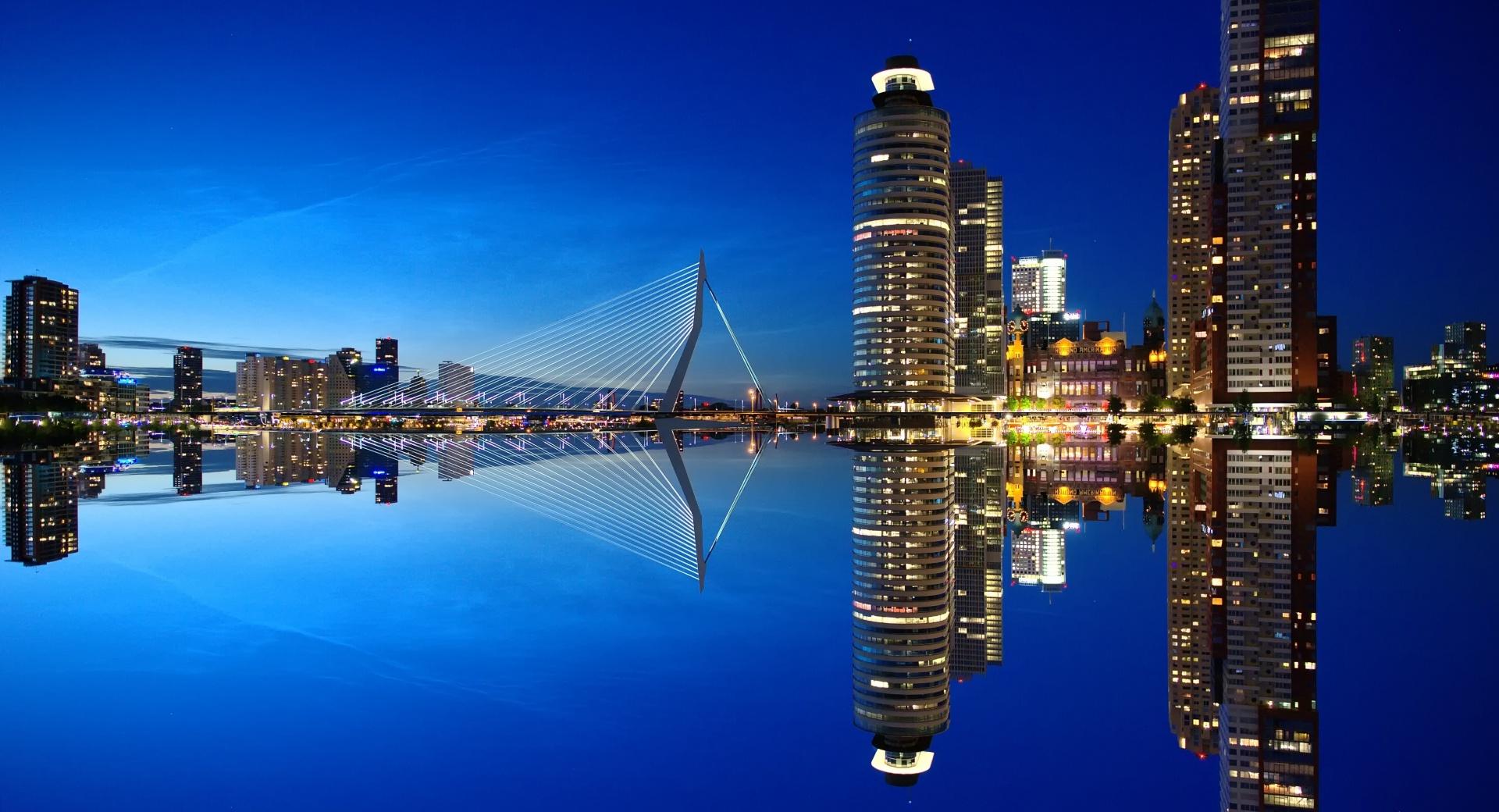 Rotterdam Skyline Night at 2048 x 2048 iPad size wallpapers HD quality