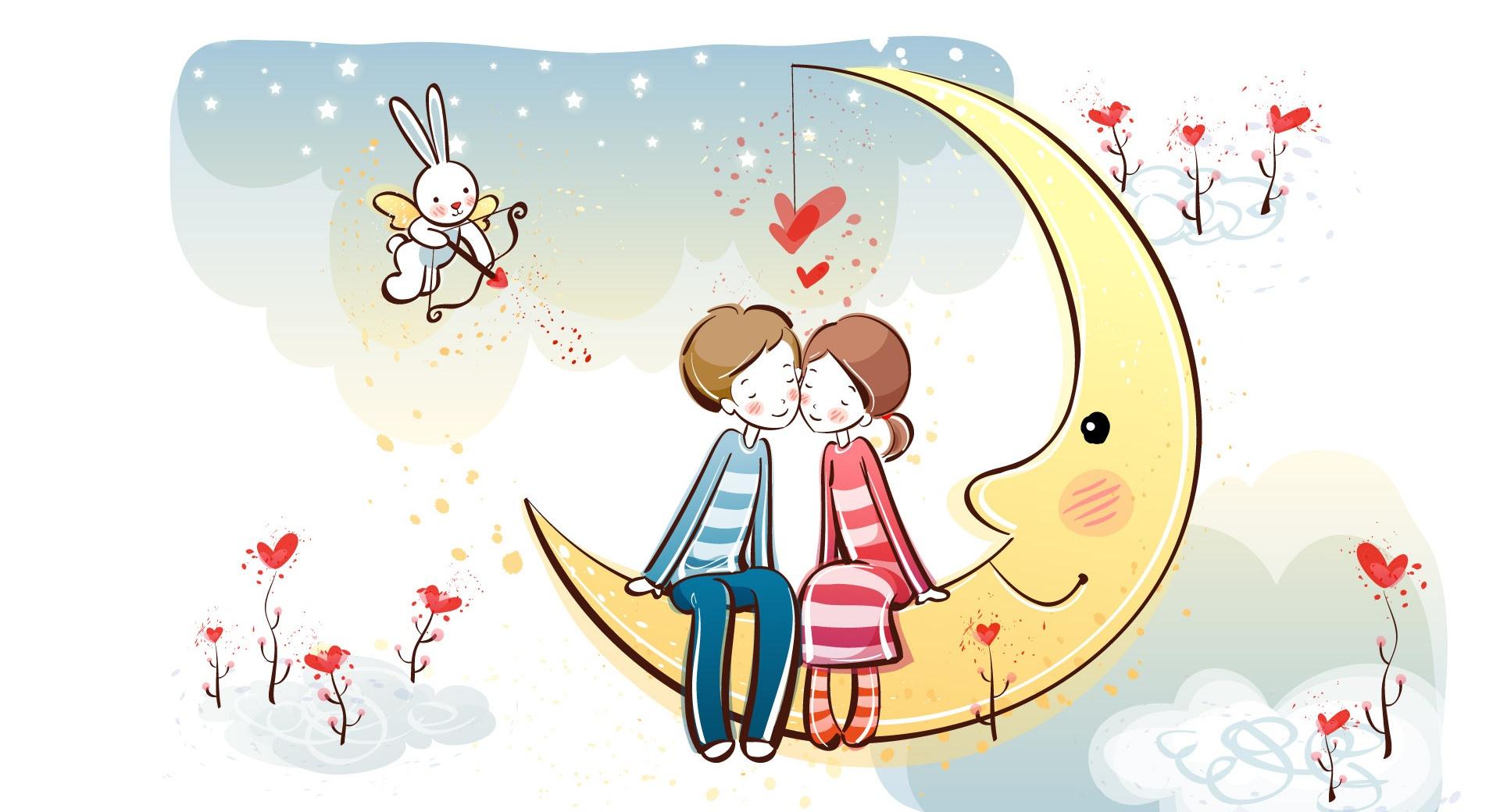 Sweet Couple On Moon at 1024 x 768 size wallpapers HD quality