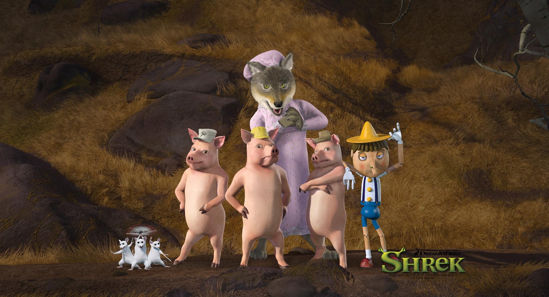 The Three Little Pigs And Pinocchio at 1024 x 1024 iPad size wallpapers HD quality