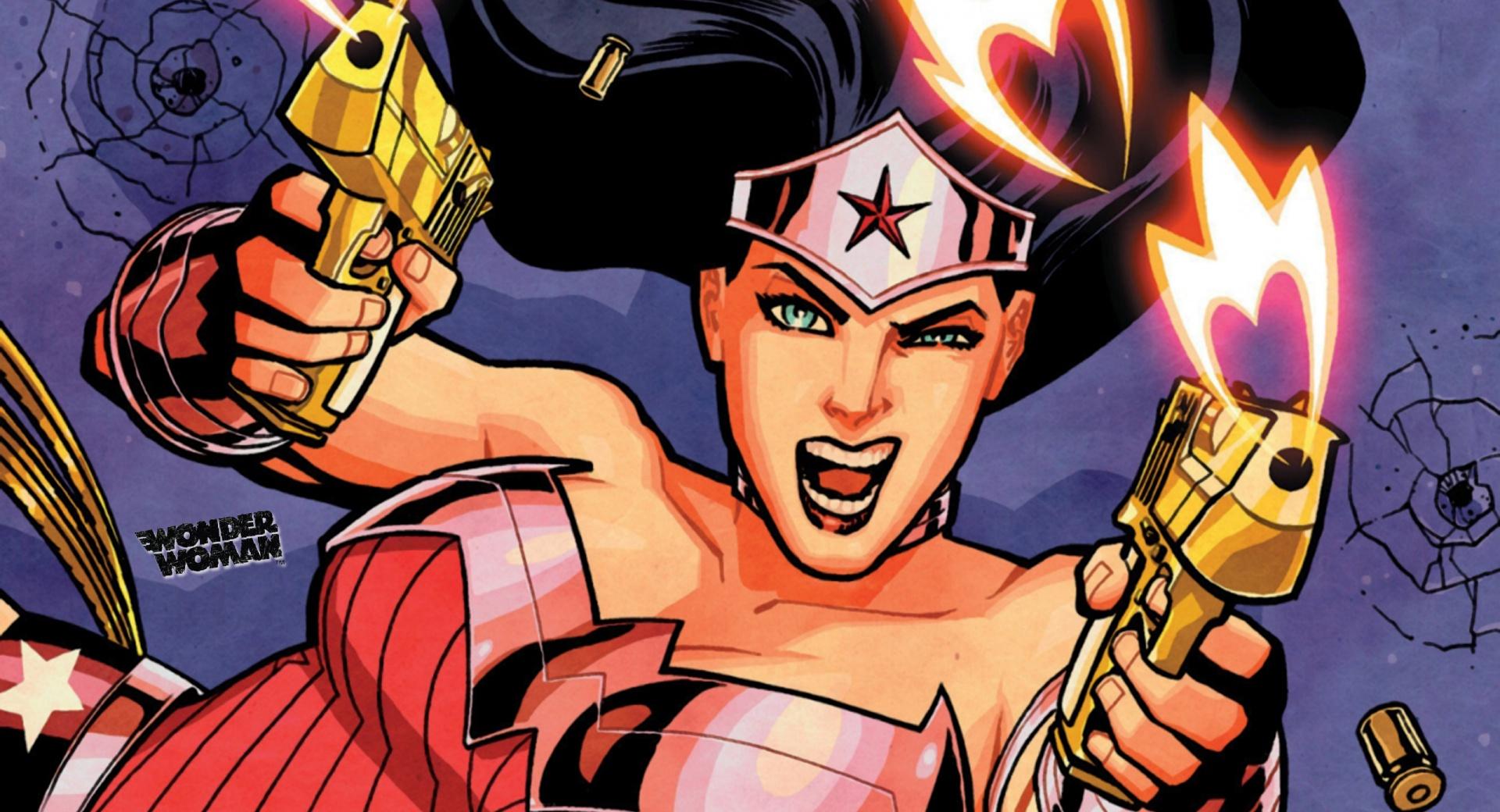 Wonder Woman Gunfight at 1024 x 1024 iPad size wallpapers HD quality
