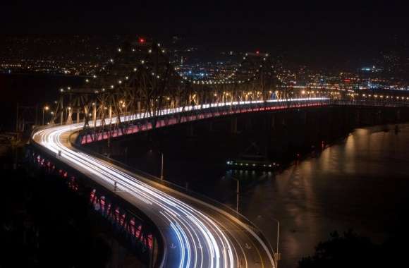 Bridge Night Lights Long Exposure