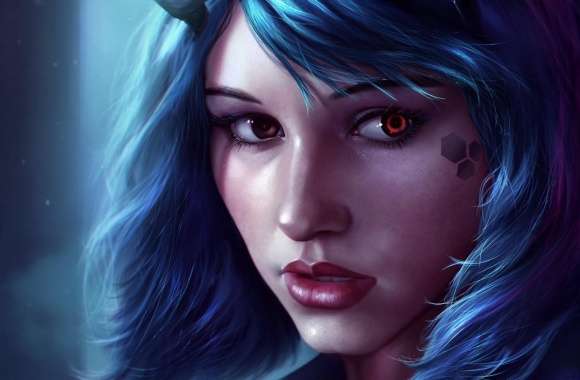 Fantasy Girl Face Blue Hair