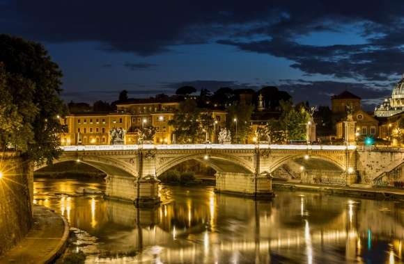 Rom Petersdom Tiber by night wallpapers hd quality