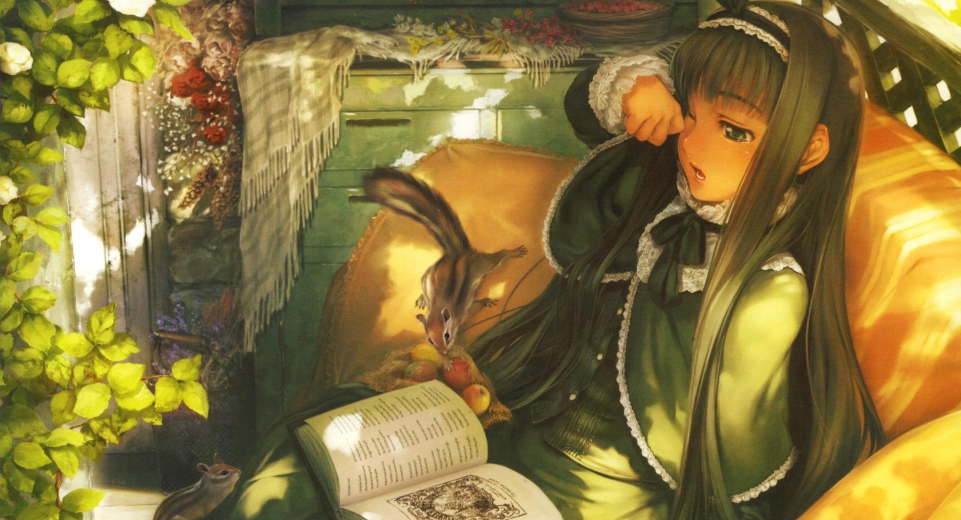 Anime Girl Reading at 1152 x 864 size wallpapers HD quality