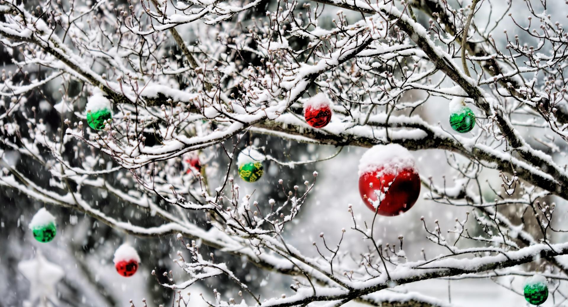 Christmas Ornaments In The Snow at 1152 x 864 size wallpapers HD quality