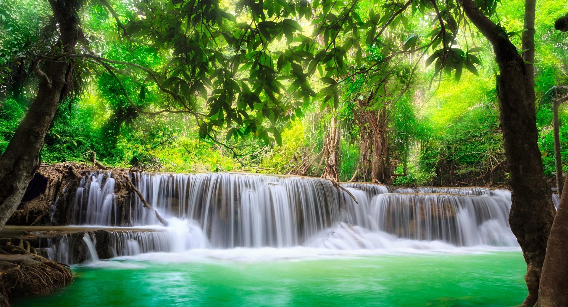 Green Tropical Waterfall at 2048 x 2048 iPad size wallpapers HD quality