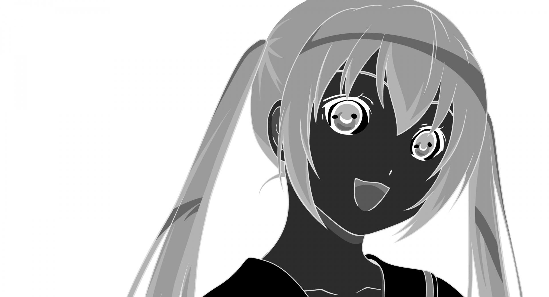 Happy Girl Anime Monochrome at 640 x 960 iPhone 4 size wallpapers HD quality