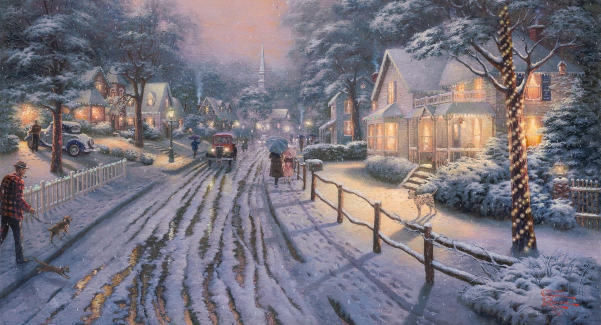 Hometown Christmas Memories by Thomas Kinkade wallpapers HD quality