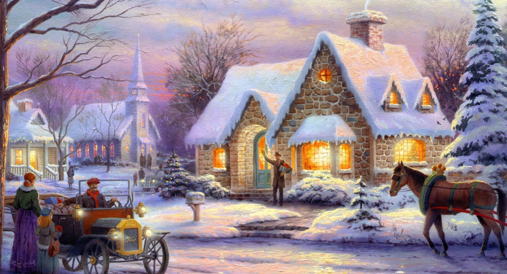 Memories Of Christmas by Thomas Kinkade at 2048 x 2048 iPad size wallpapers HD quality
