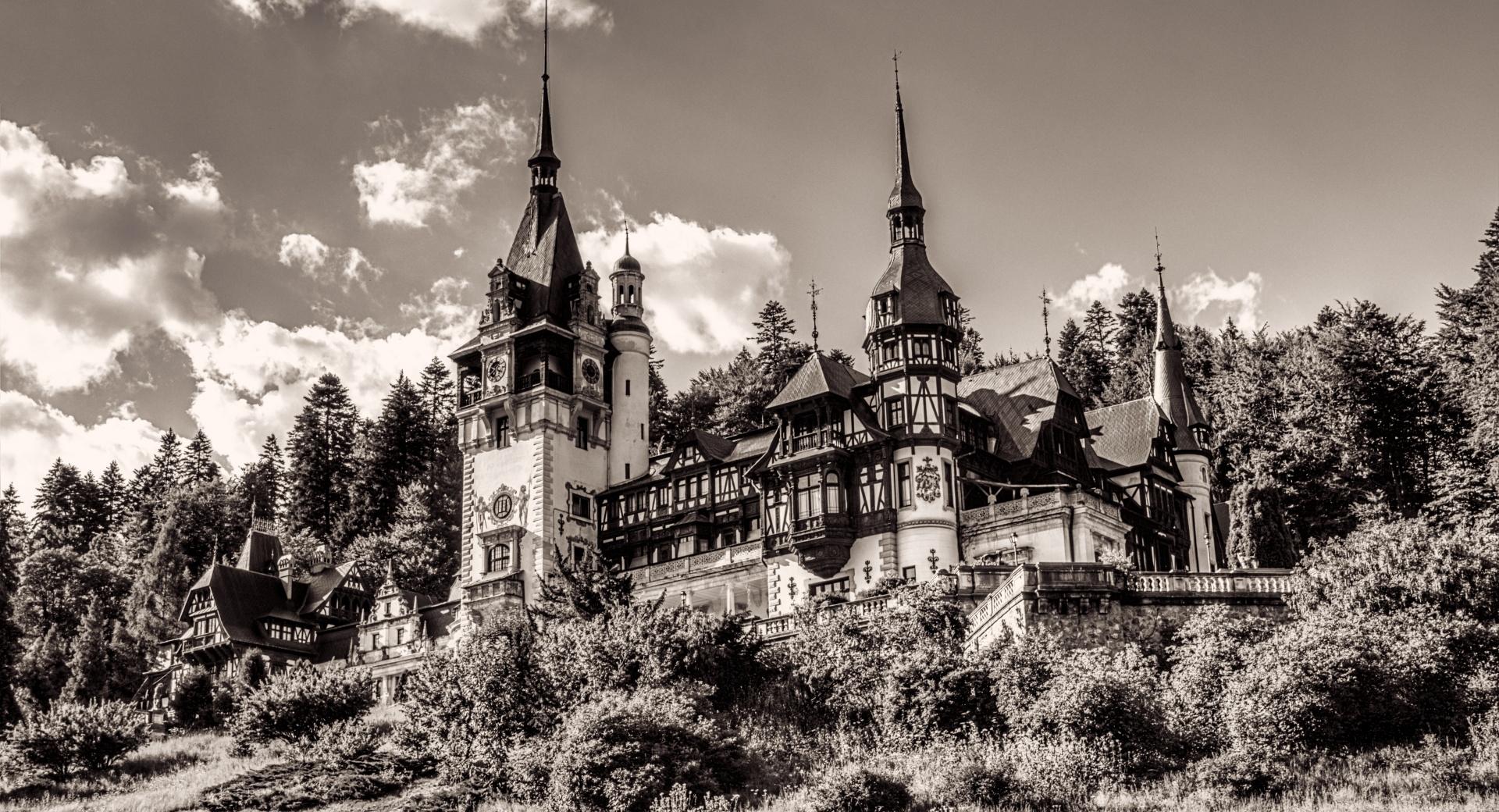 Peles Castle Romania Sepia at 2048 x 2048 iPad size wallpapers HD quality