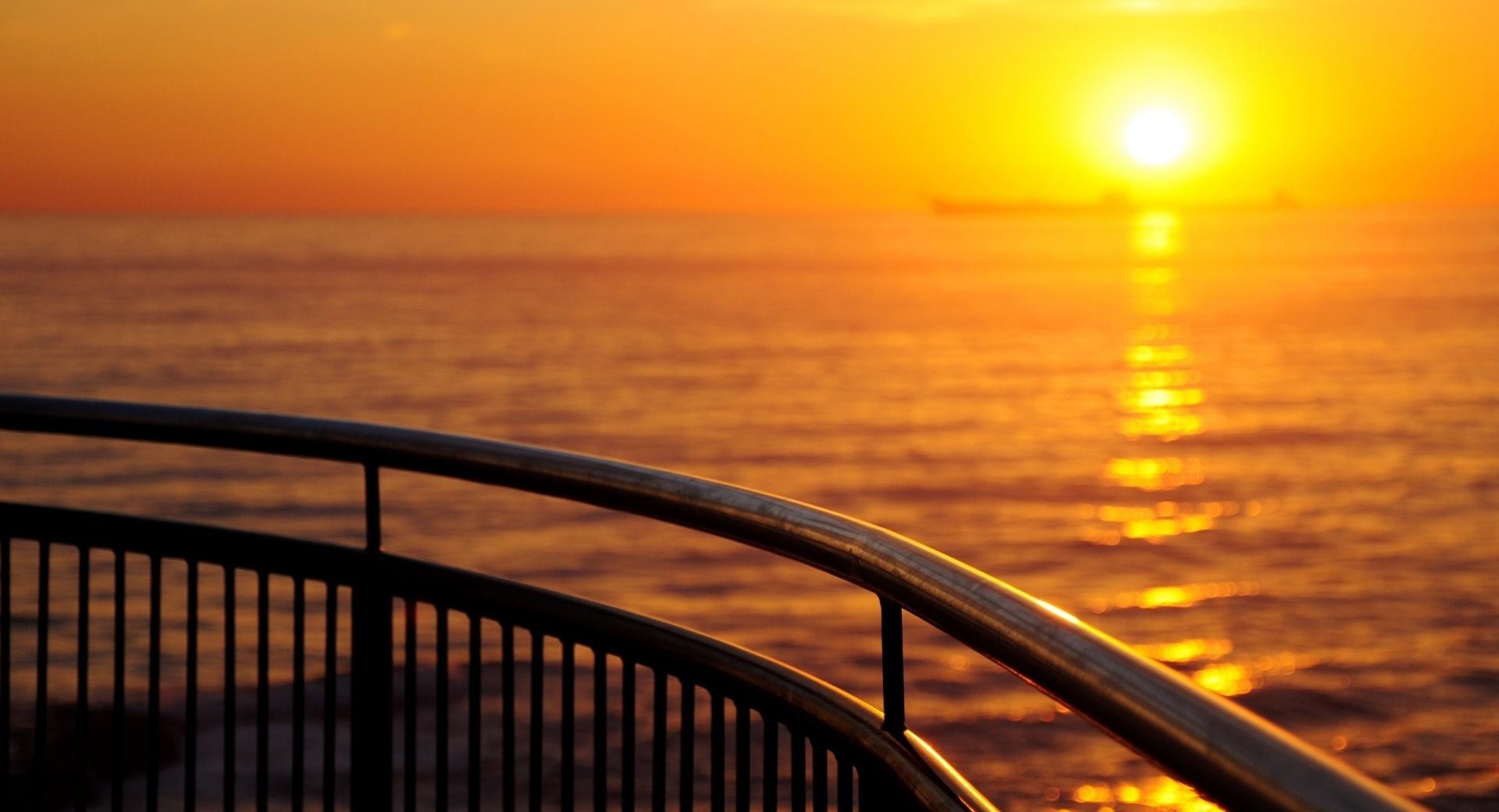 Railing By The Sea at 2048 x 2048 iPad size wallpapers HD quality