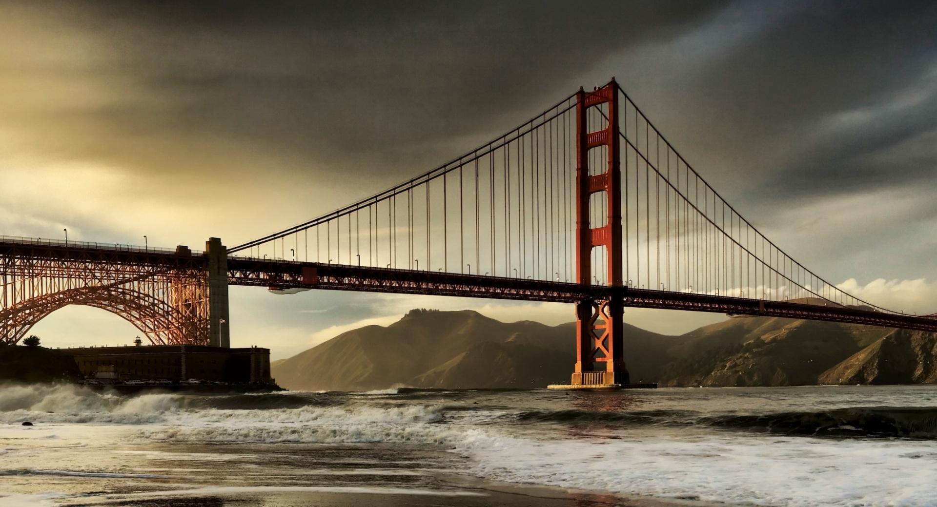 San Francisco Bridge HDR Tone Mapped at 640 x 1136 iPhone 5 size wallpapers HD quality