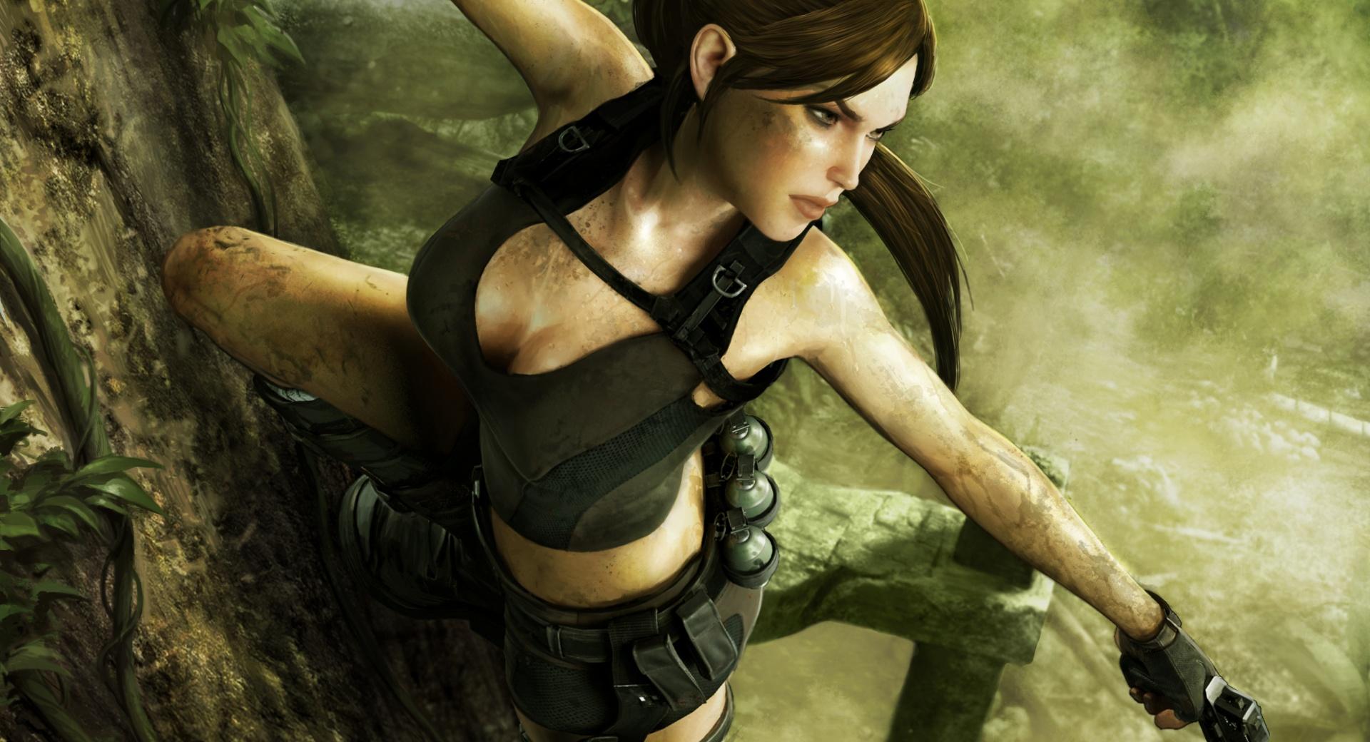 Tomb Raider Underworld Lara Croft Shooting at 320 x 480 iPhone size wallpapers HD quality