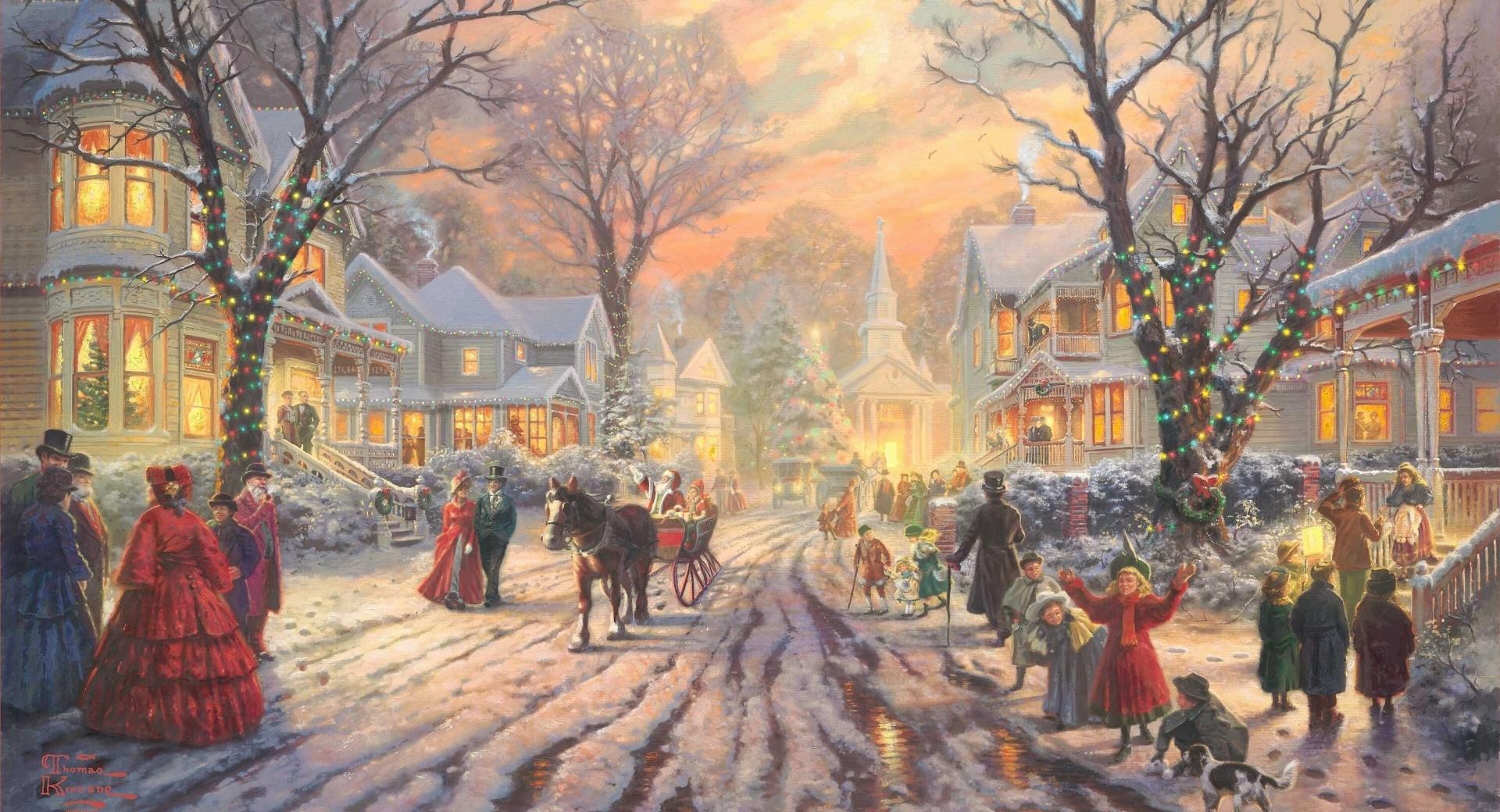 Victorian Christmas Carol by Thomas Kinkade at 320 x 480 iPhone size wallpapers HD quality