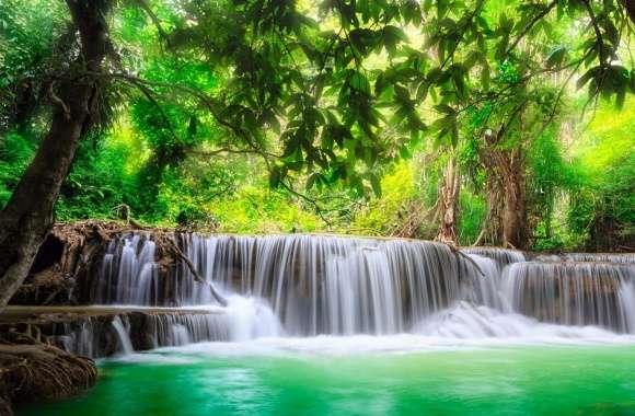 Green Tropical Waterfall