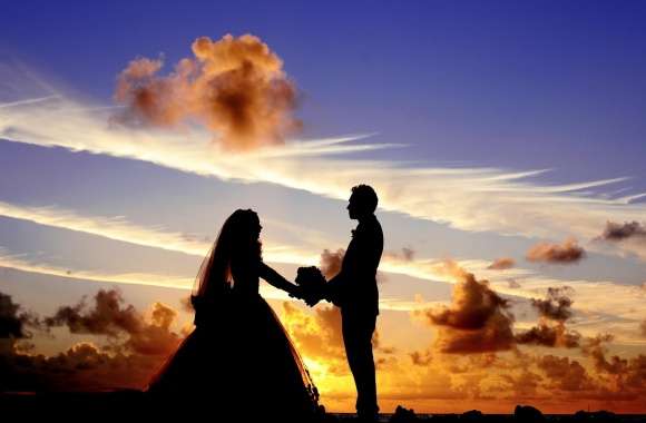Wedding Tropical Sunrise Silhouette